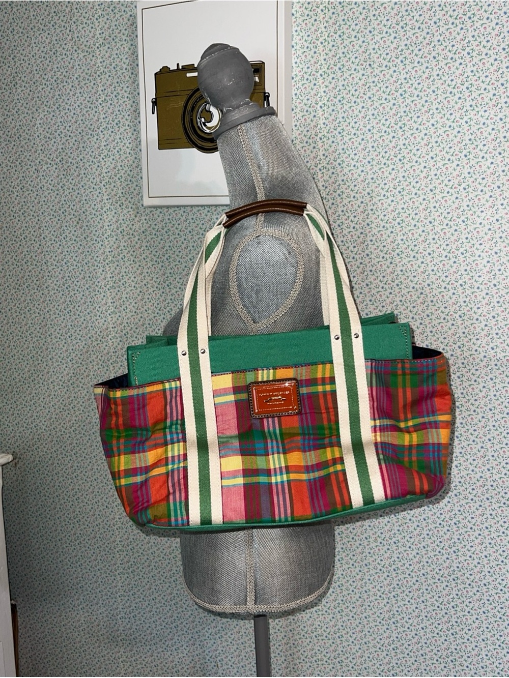 Tommy Hilfiger Y2K Plaid Tote Bag Green Multi Color American Classic CUTE